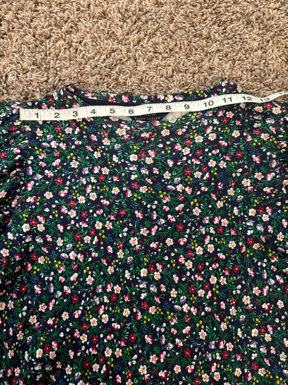Polo by Ralph Lauren Green Floral Ruffle-Shoulder Long-Sleeve Top - Picture 7 of 12